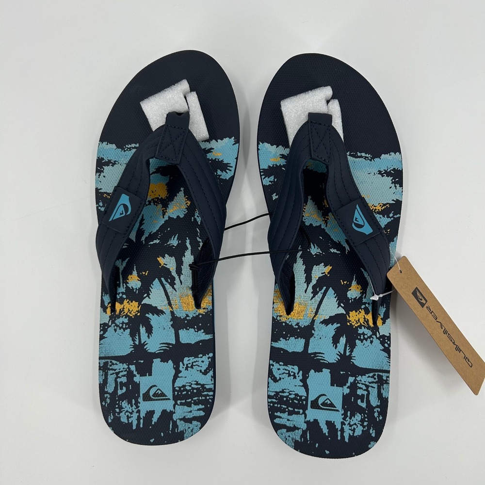 Quiksilver Foundation Mens Flip Flop Sandals Navy Blue Tropical Size 13